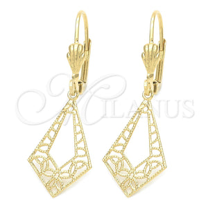 Oro Laminado Dangle Earring, Gold Filled Style Filigree Design, Polished, Golden Finish, 5.103.017