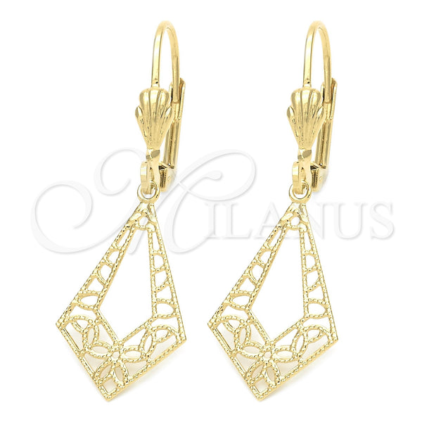 Oro Laminado Dangle Earring, Gold Filled Style Filigree Design, Polished, Golden Finish, 5.103.017