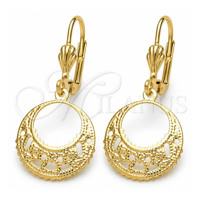 Oro Laminado Dangle Earring, Gold Filled Style Hollow Design, Polished, Golden Finish, 5.121.011