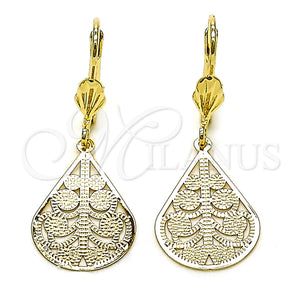 Oro Laminado Dangle Earring, Gold Filled Style Leaf and Teardrop Design, Polished, Golden Finish, 5.105.006