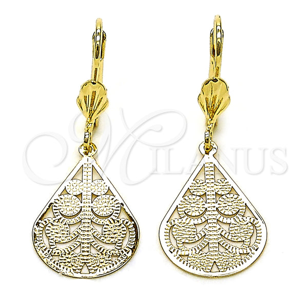Oro Laminado Dangle Earring, Gold Filled Style Leaf and Teardrop Design, Polished, Golden Finish, 5.105.006