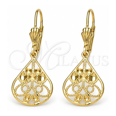 Oro Laminado Dangle Earring, Gold Filled Style Leaf Design, Polished, Golden Finish, 5.098.016