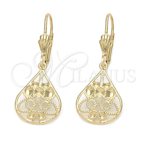 Oro Laminado Dangle Earring, Gold Filled Style Leaf Design, Polished, Golden Finish, 5.098.016