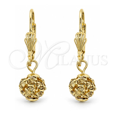 Oro Laminado Dangle Earring, Gold Filled Style Ball Design, with White Crystal, Polished, Golden Finish, 5.120.011