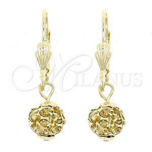 Oro Laminado Dangle Earring, Gold Filled Style Ball Design, with White Crystal, Polished, Golden Finish, 5.120.011