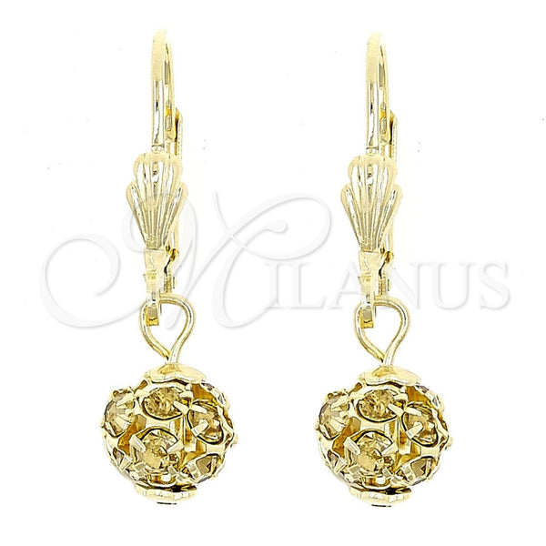 Oro Laminado Dangle Earring, Gold Filled Style Ball Design, with White Crystal, Polished, Golden Finish, 5.120.011