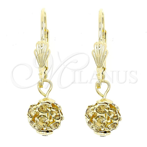 Oro Laminado Dangle Earring, Gold Filled Style Ball Design, with White Crystal, Polished, Golden Finish, 5.120.011