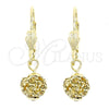 Oro Laminado Dangle Earring, Gold Filled Style Ball Design, with White Crystal, Polished, Golden Finish, 5.120.011