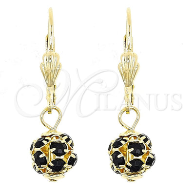Oro Laminado Dangle Earring, Gold Filled Style Ball Design, with Black Cubic Zirconia, Polished, Golden Finish for wholesale, main product view