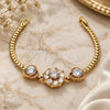 Oro Laminado Fancy Bracelet, Gold Filled Style Flower Design, with White Cubic Zirconia, Polished, Golden Finish, 26.01 (7 Inches Length)