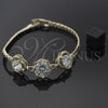 Oro Laminado Fancy Bracelet, Gold Filled Style Flower and Cluster Design, with White Cubic Zirconia, Diamond Cutting Finish, Golden Finish, 028.008.2 (7 Inches Length)