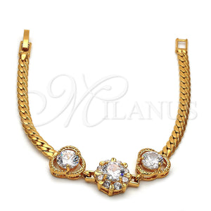 Oro Laminado Fancy Bracelet, Gold Filled Style Flower and Cluster Design, with White Cubic Zirconia, Diamond Cutting Finish, Golden Finish, 028.008.2 (7 Inches Length)