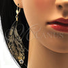 Oro Laminado Dangle Earring, Gold Filled Style Leaf Design, with White Crystal, Polished, Golden Finish, 77.001