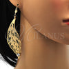 Oro Laminado Dangle Earring, Gold Filled Style Leaf Design, with White Crystal, Polished, Golden Finish, 77.001