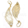 Oro Laminado Dangle Earring, Gold Filled Style Leaf Design, with White Crystal, Polished, Golden Finish, 77.001