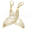 Oro Laminado Dangle Earring, Gold Filled Style Leaf Design, with White Crystal, Polished, Golden Finish, 77.001