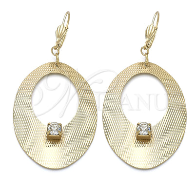 Oro Laminado Dangle Earring, Gold Filled Style with White Cubic Zirconia, Polished, Golden Finish, 60.008 for wholesale, main product view
