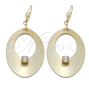 Oro Laminado Dangle Earring, Gold Filled Style with White Cubic Zirconia, Polished, Golden Finish, 60.008