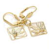 Oro Laminado Dangle Earring, Gold Filled Style Leaf Design, with White Crystal, Diamond Cutting Finish, Golden Finish, 81.009