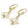 Oro Laminado Dangle Earring, Gold Filled Style Leaf Design, with White Crystal, Diamond Cutting Finish, Golden Finish, 81.009
