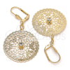 Oro Laminado Dangle Earring, Gold Filled Style Filigree and Butterfly Design, with White Crystal, Polished, Golden Finish, 73.009