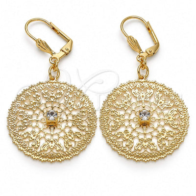 Oro Laminado Dangle Earring, Gold Filled Style Filigree and Butterfly Design, with White Crystal, Polished, Golden Finish, 73.009