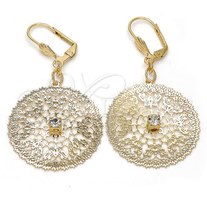 Oro Laminado Dangle Earring, Gold Filled Style Filigree and Butterfly Design, with White Crystal, Polished, Golden Finish, 73.009