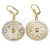 Oro Laminado Dangle Earring, Gold Filled Style Filigree and Butterfly Design, with White Crystal, Polished, Golden Finish, 73.009
