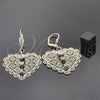 Oro Laminado Dangle Earring, Gold Filled Style Heart Design, with White Cubic Zirconia, Diamond Cutting Finish, Golden Finish, 69.014