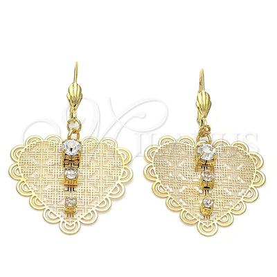 Oro Laminado Dangle Earring, Gold Filled Style Heart Design, with White Cubic Zirconia, Diamond Cutting Finish for wholesale, main product view