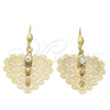 Oro Laminado Dangle Earring, Gold Filled Style Heart Design, with White Cubic Zirconia, Diamond Cutting Finish, Golden Finish, 69.014