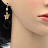 Oro Laminado Dangle Earring, Gold Filled Style Butterfly Design, with White Cubic Zirconia, Diamond Cutting Finish, Golden Finish, 69.011