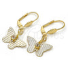 Oro Laminado Dangle Earring, Gold Filled Style Butterfly Design, with White Cubic Zirconia, Diamond Cutting Finish, Golden Finish, 69.011