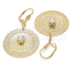 Oro Laminado Dangle Earring, Gold Filled Style Filigree and Flower Design, with White Crystal, Diamond Cutting Finish, Golden Finish, 90.006