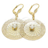Oro Laminado Dangle Earring, Gold Filled Style Filigree and Flower Design, with White Crystal, Diamond Cutting Finish, Golden Finish, 90.006