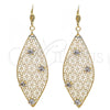 Oro Laminado Dangle Earring, Gold Filled Style Leaf and Flower Design, with White Crystal, Polished, Golden Finish, 64.008