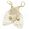 Oro Laminado Dangle Earring, Gold Filled Style Leaf and Bird Design, with White Crystal, Diamond Cutting Finish, Golden Finish, 61.003