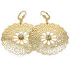 Oro Laminado Dangle Earring, Gold Filled Style Flower and Filigree Design, with White Cubic Zirconia, Polished, Golden Finish, 73.003