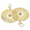 Oro Laminado Dangle Earring, Gold Filled Style Flower and Filigree Design, with White Cubic Zirconia, Polished, Golden Finish, 73.003
