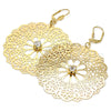 Oro Laminado Dangle Earring, Gold Filled Style Flower and Filigree Design, with White Cubic Zirconia, Polished, Golden Finish, 73.003