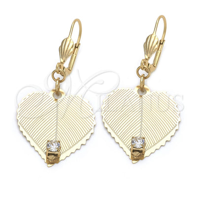 Oro Laminado Dangle Earring, Gold Filled Style Heart Design, with White Cubic Zirconia, Polished, Golden for wholesale, main product view