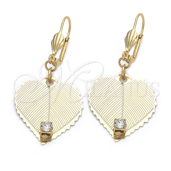 Oro Laminado Dangle Earring, Gold Filled Style Heart Design, with White Cubic Zirconia, Polished, Golden Finish, 73.004