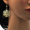 Oro Laminado Dangle Earring, Gold Filled Style Flower Design, with White Crystal, Polished, Golden Finish, 69.004