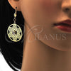 Oro Laminado Dangle Earring, Gold Filled Style Flower Design, with White Crystal, Polished, Golden Finish, 69.004