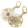 Oro Laminado Dangle Earring, Gold Filled Style Flower Design, with White Crystal, Polished, Golden Finish, 69.004