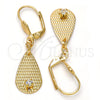 Oro Laminado Dangle Earring, Gold Filled Style Teardrop Design, with White Crystal, Diamond Cutting Finish, Golden Finish, 73.012
