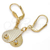 Oro Laminado Dangle Earring, Gold Filled Style Teardrop Design, with White Crystal, Diamond Cutting Finish, Golden Finish, 73.012
