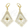 Oro Laminado Dangle Earring, Gold Filled Style Flower Design, with White Crystal, Polished, Golden Finish, 60.004