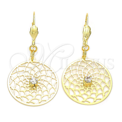 Oro Laminado Dangle Earring, Gold Filled Style Filigree and Flower Design, with White Cubic Zirconia, Polished for wholesale, main product view