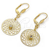 Oro Laminado Dangle Earring, Gold Filled Style with White Cubic Zirconia, Polished, Golden Finish, 73.01